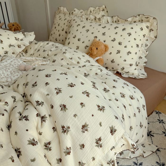 91家纺网 家纺一手货源 找家纺 2025新韩版花边全棉双层皱皱纱布四件套 清冷紫葡萄