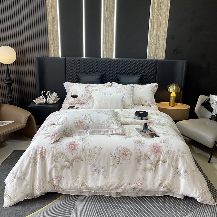 91家纺网 家纺一手货源 找家纺 莱豫2025新款50支莱赛尔天丝四件套 春日落樱