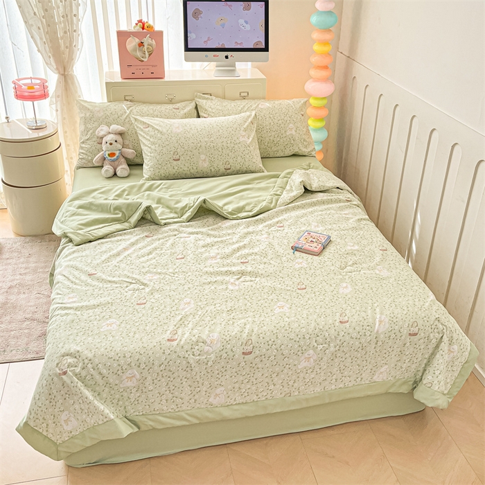 91家纺网 家纺一手货源 找家纺 美梦里 2025新款A类水洗棉棉花夏被 夏凉被空调被 花丛小兔