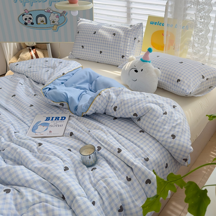 91家纺网 家纺一手货源 找家纺 美派工厂店2025新款水洗邹邹纱夏被 小幸运-蓝黑