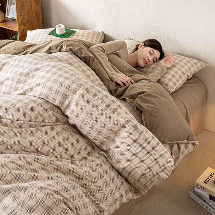 91家纺网 家纺一手货源 找家纺 2025新款全棉水洗棉双层纱印花四件套 伯克利-咖