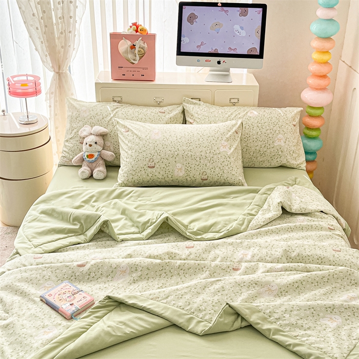 91家纺网 家纺一手货源 找家纺 美梦里 2025新款A类水洗棉棉花夏被 夏凉被空调被 花丛小兔