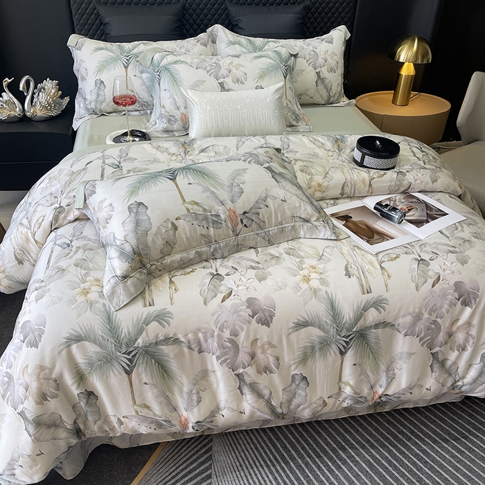 91家纺网 家纺一手货源 找家纺 莱豫2025新款50支莱赛尔天丝四件套 寻春色