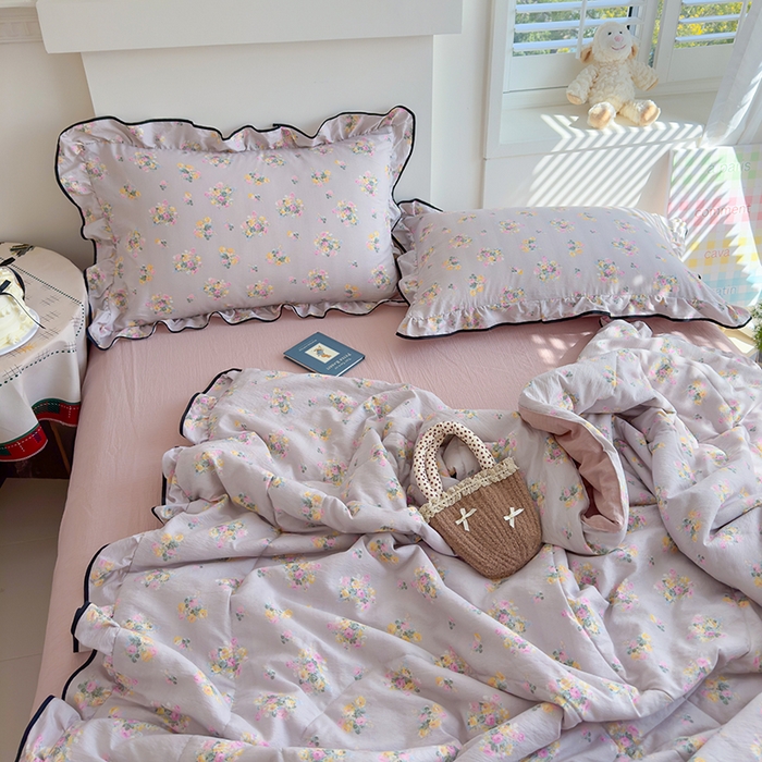 91家纺网 家纺一手货源 找家纺 慕尚 2025新款云感棉花边夏凉被空调被 柔情紫