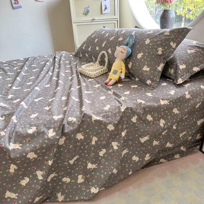 91家纺网 家纺一手货源 找家纺 百寐 2025新款13372全棉纯棉印花双人枕套+同款床单 月光兔