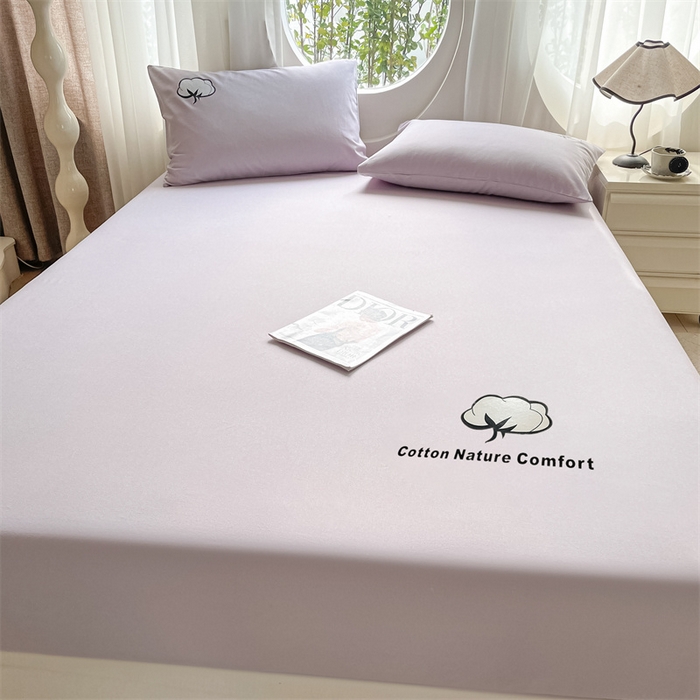 91家纺网 家纺一手货源 找家纺 布卢姆床垫 2025新款全棉烫画全棉老粗布床笠 棉朵-黛紫