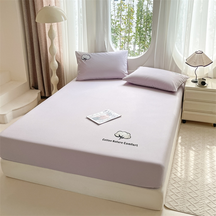 91家纺网 家纺一手货源 找家纺 布卢姆床垫 2025新款全棉烫画全棉老粗布床笠 棉朵-黛紫