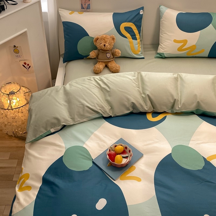 91家纺网 家纺一手货源 找家纺 吉象2025新款全棉印花北欧极简四件套系列 悉尼-绿（风格二）