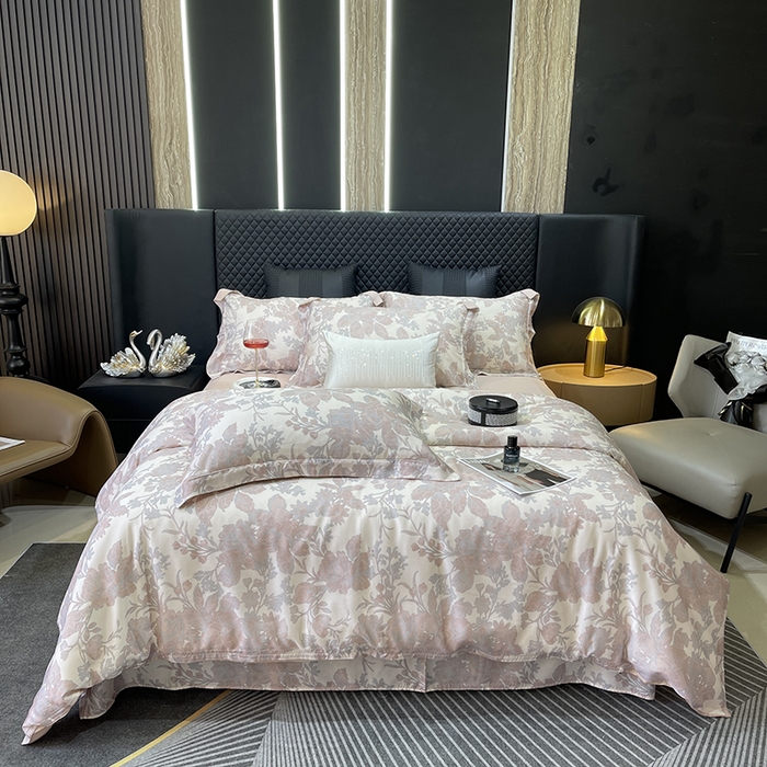 91家纺网 家纺一手货源 找家纺 莱豫2025新款50支莱赛尔天丝四件套 梦甜粉