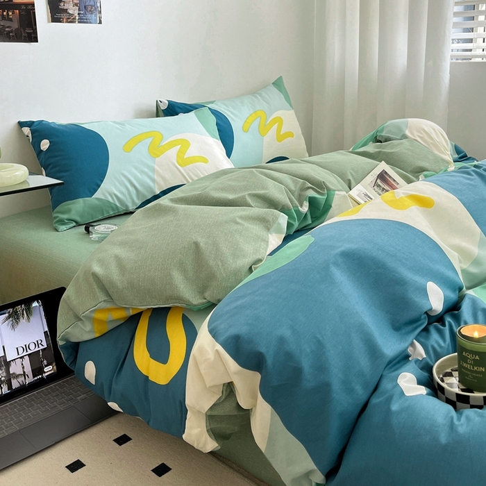91家纺网 家纺一手货源 找家纺 吉象2025新款全棉印花北欧极简四件套系列 悉尼绿（风格一）