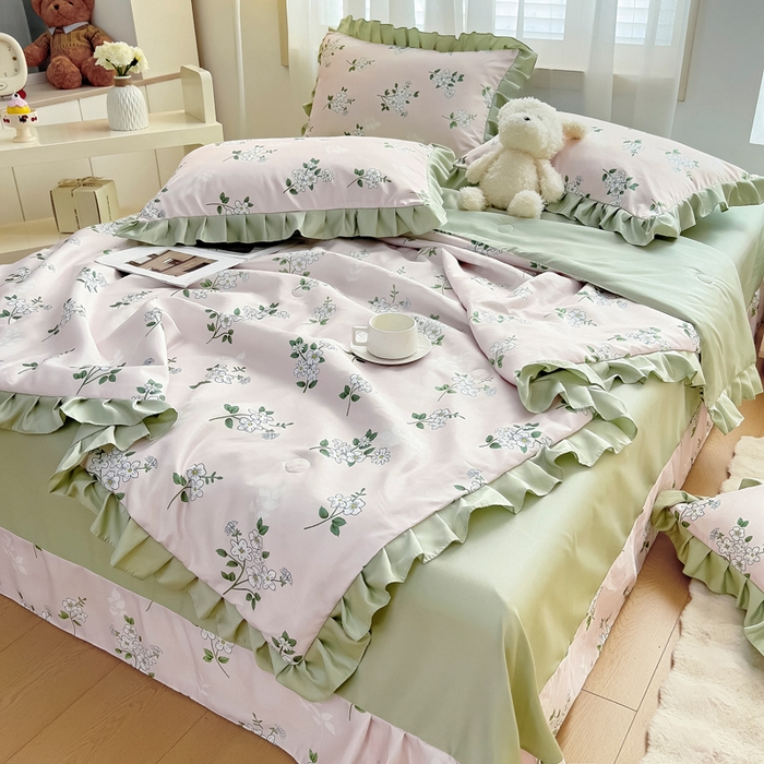 91家纺网 家纺一手货源 找家纺 找底底家纺 2025新款60S水洗天丝夏被夏凉被空调被床裙四件套 盛夏