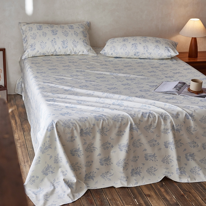 91家纺网 家纺一手货源 找家纺 千朵森2025新款A类全棉老粗布床单三件套 临水