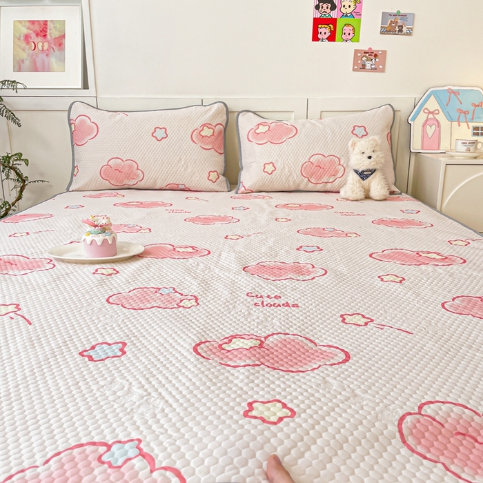 91家纺网 家纺一手货源 找家纺 川悦生活 2025新款大版冰豆豆凉豆豆凉席 粉星星