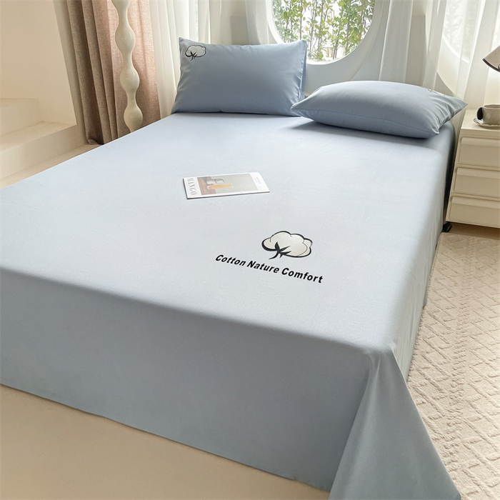 91家纺网 家纺一手货源 找家纺 布卢姆床垫 2025新款全棉纯棉烫画全棉老粗布床单凉席 棉朵-蓝灰