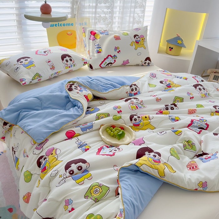 91家纺网 家纺一手货源 找家纺 美派工厂店2025新款水洗邹邹纱夏被 木马小新