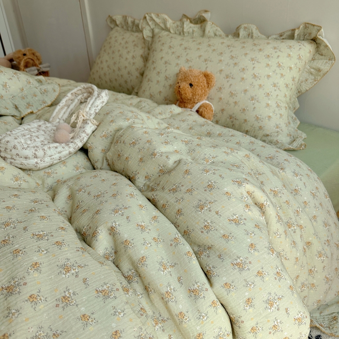 91家纺网 家纺一手货源 找家纺 2025新韩版花边全棉双层皱皱纱布四件套 花仙子