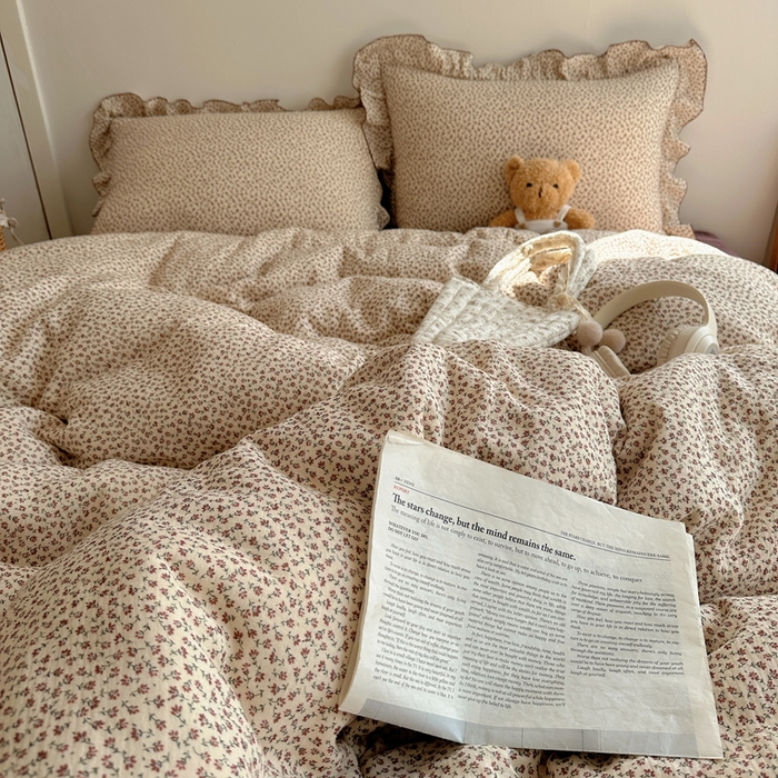 91家纺网 家纺一手货源 找家纺 2025新韩版花边全棉双层皱皱纱布四件套 紫鸢温柔