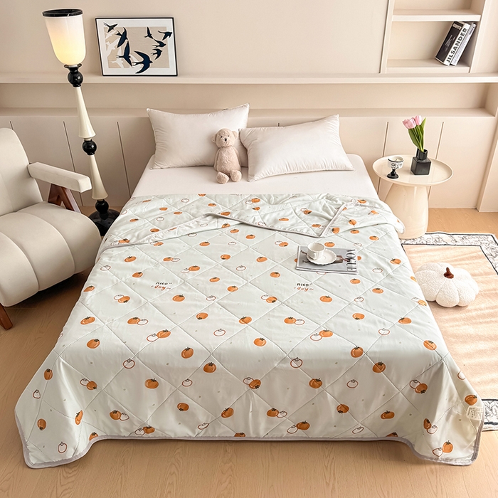 91家纺网 家纺一手货源 找家纺 薇玛仕 2025新款印花款小清新超声波大豆夏凉被空调被 柿柿如意