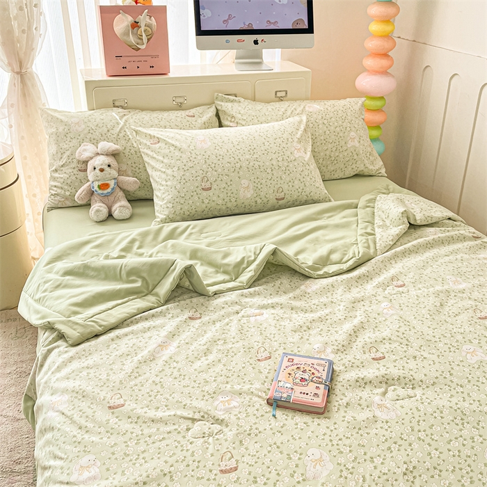 91家纺网 家纺一手货源 找家纺 美梦里 2025新款A类水洗棉棉花夏被 夏凉被空调被 花丛小兔