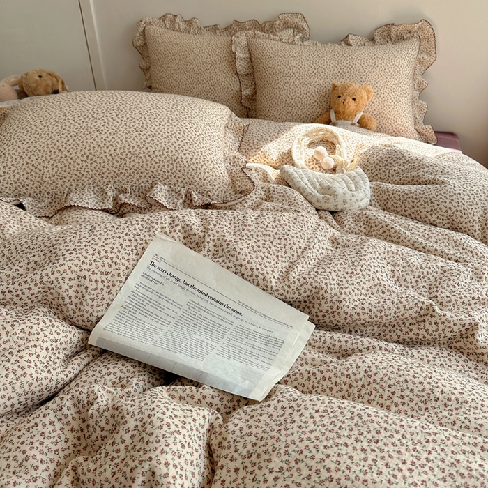 91家纺网 家纺一手货源 找家纺 2025新韩版花边全棉双层皱皱纱布四件套 紫鸢温柔