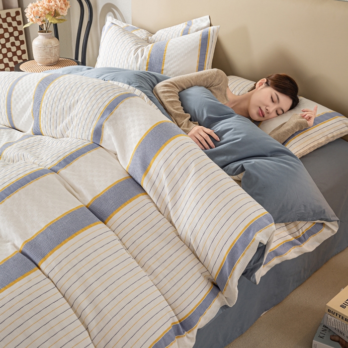 91家纺网 家纺一手货源 找家纺 九沐良品 2025新款全棉水洗棉提花四件套 简凝-蓝