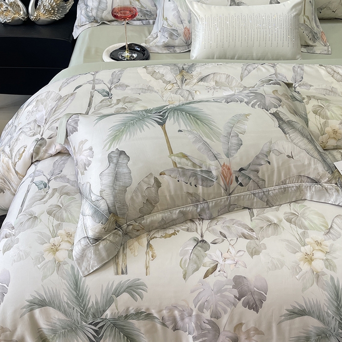 91家纺网 家纺一手货源 找家纺 莱豫2025新款50支莱赛尔天丝四件套 寻春色