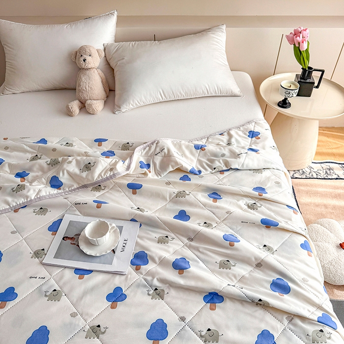 91家纺网 家纺一手货源 找家纺 薇玛仕 2025新款印花款小清新超声波大豆夏凉被空调被 森林小象