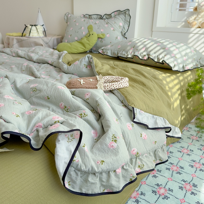 91家纺网 家纺一手货源 找家纺 慕尚 2025新款云感棉花边夏凉被空调被 丝带花