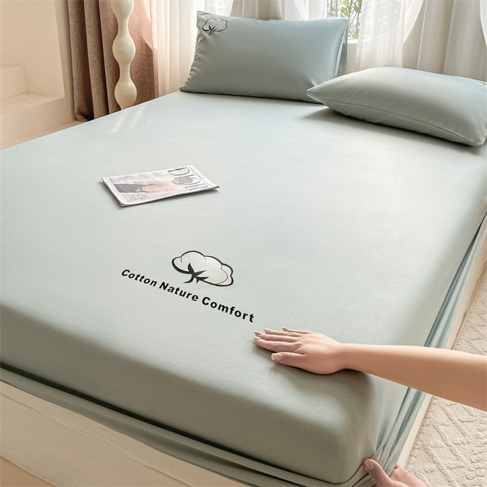 91家纺网 家纺一手货源 找家纺 布卢姆床垫 2025新款全棉烫画全棉老粗布床笠 棉朵-松绿