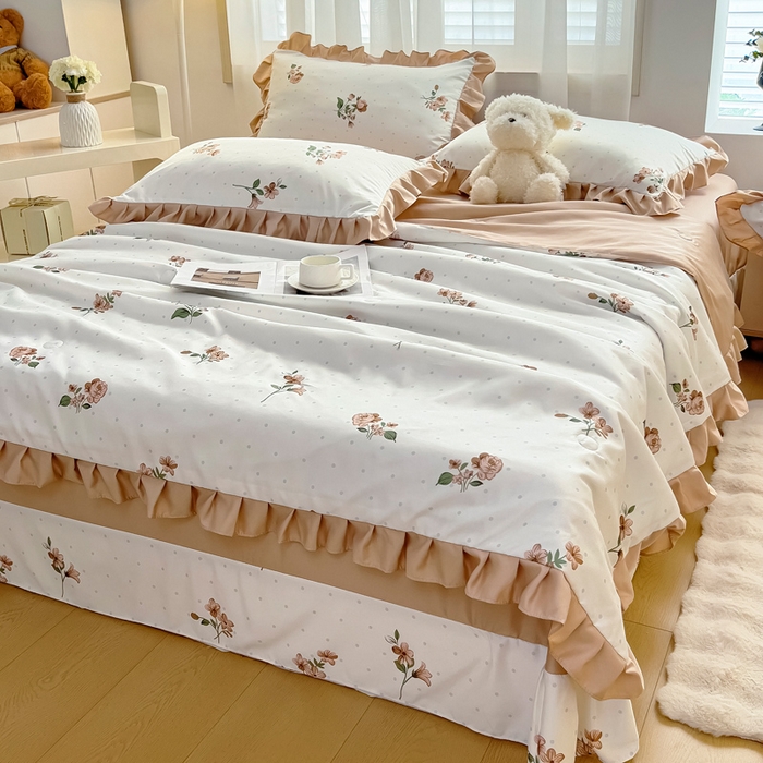 91家纺网 家纺一手货源 找家纺 找底底家纺 2025新款60S水洗天丝夏被夏凉被空调被床裙四件套 甜甜花香