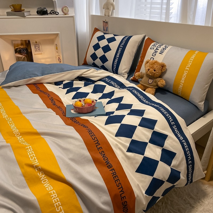 91家纺网 家纺一手货源 找家纺 吉象2025新款全棉印花北欧极简四件套系列 马里奥（风格二）