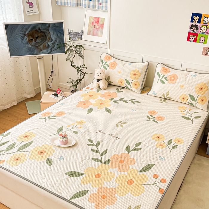 91家纺网 家纺一手货源 找家纺 川悦生活 2025新款大版冰豆豆凉豆豆凉席 花之夏