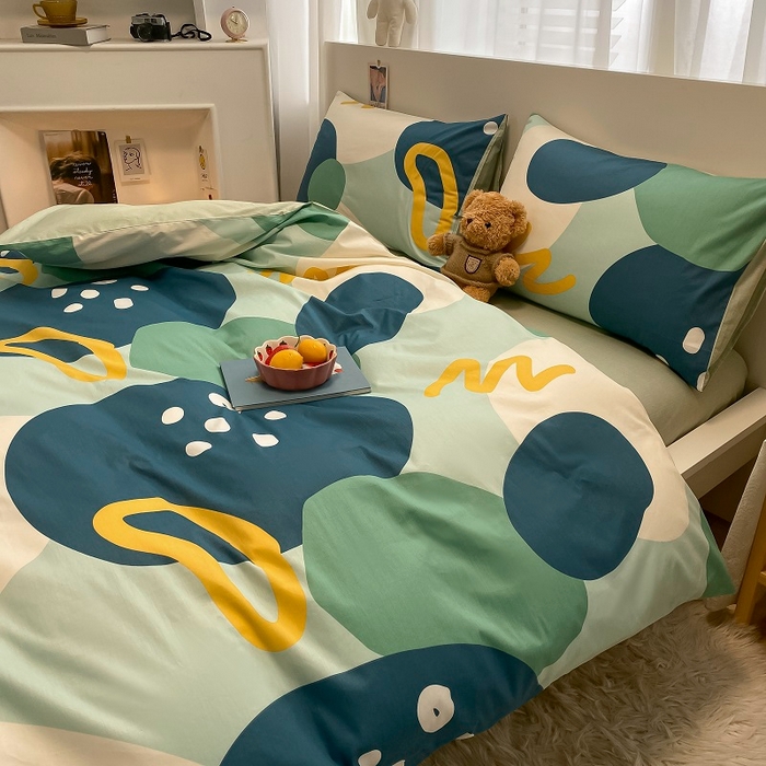 91家纺网 家纺一手货源 找家纺 吉象2025新款全棉印花北欧极简四件套系列 悉尼-绿（风格二）