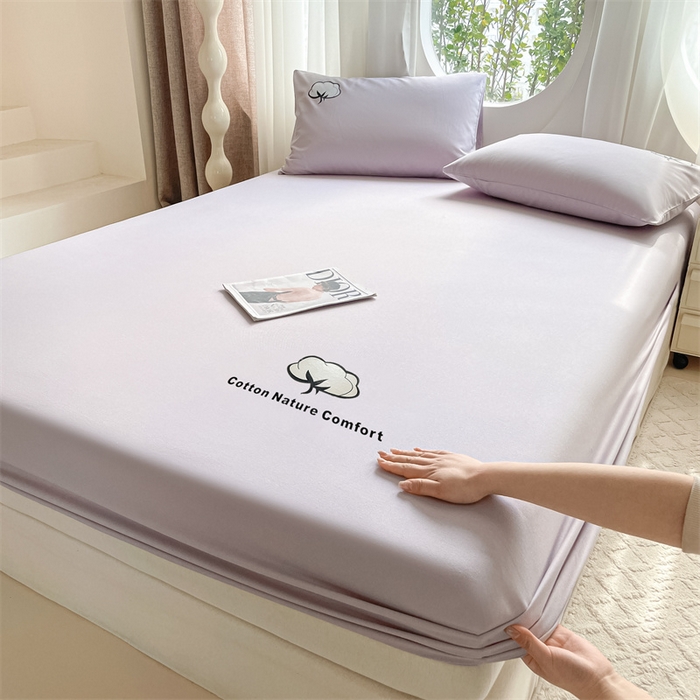 91家纺网 家纺一手货源 找家纺 布卢姆床垫 2025新款全棉烫画全棉老粗布床笠 棉朵-黛紫