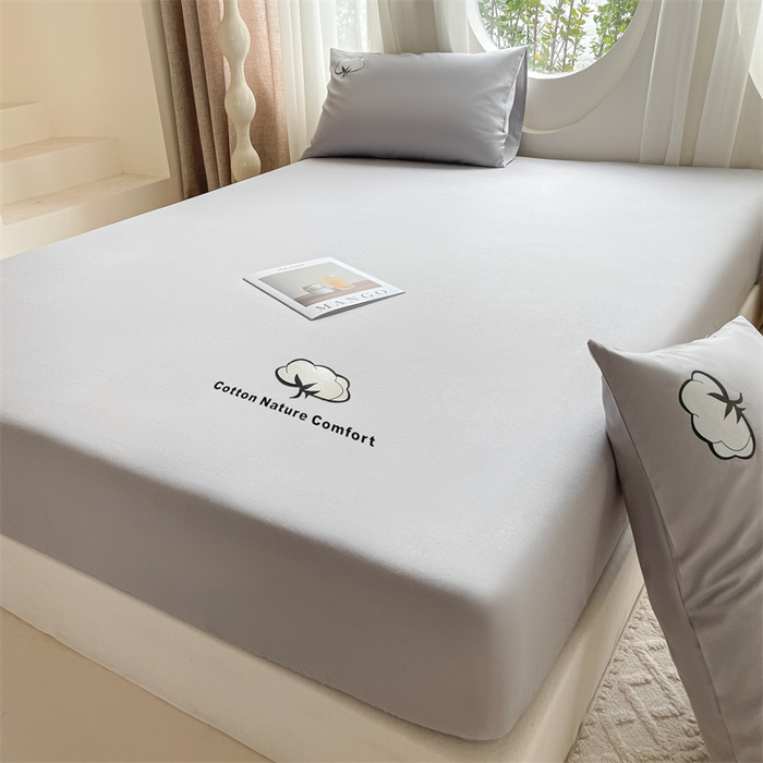 91家纺网 家纺一手货源 找家纺 布卢姆床垫 2025新款全棉烫画全棉老粗布床笠 棉朵-浅灰