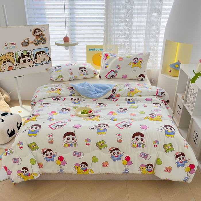 91家纺网 家纺一手货源 找家纺 美派工厂店2025新款水洗邹邹纱夏被 木马小新