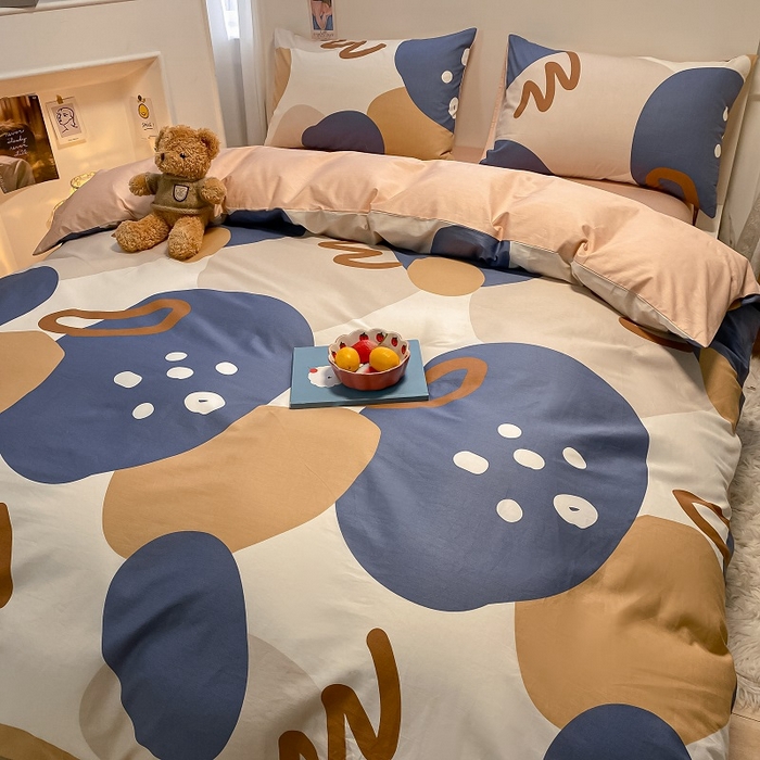 91家纺网 家纺一手货源 找家纺 吉象2025新款全棉印花北欧极简四件套系列 悉尼-豆沙（风格二）