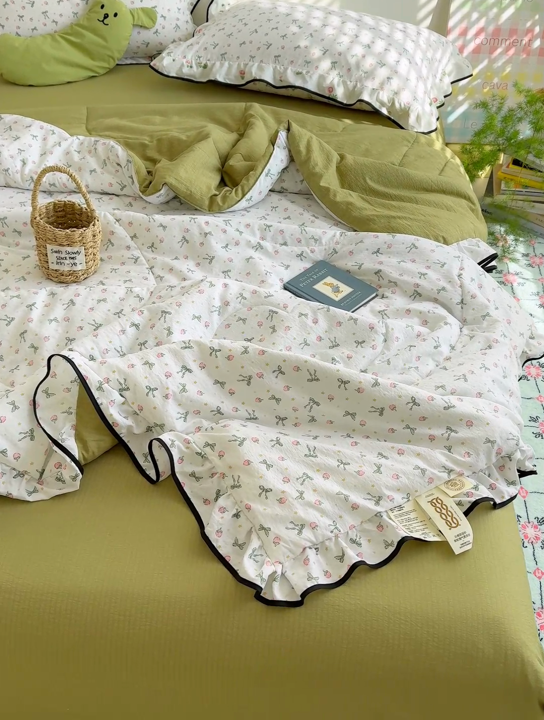 91家纺网 家纺一手货源 找家纺 慕尚 2025新款云感棉花边夏凉被空调被 草莓园