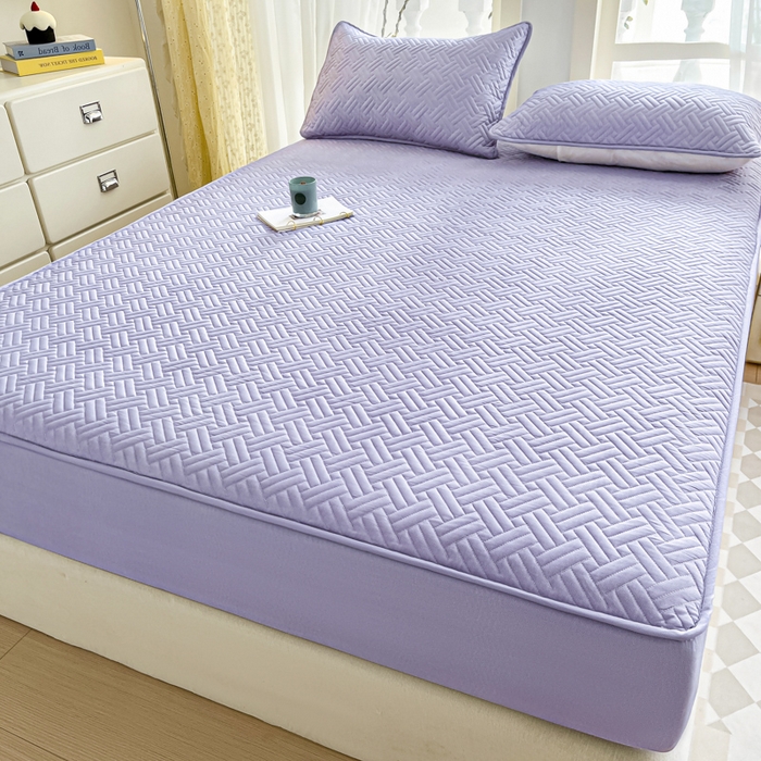 91家纺网 家纺一手货源 找家纺 卡伦家纺 2025新款水洗棉磨毛防水夹棉床笠 斜纹-烟熏紫