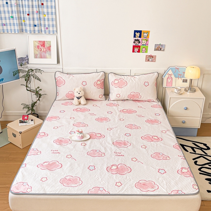 91家纺网 家纺一手货源 找家纺 川悦生活 2025新款大版冰豆豆凉豆豆凉席 粉星星