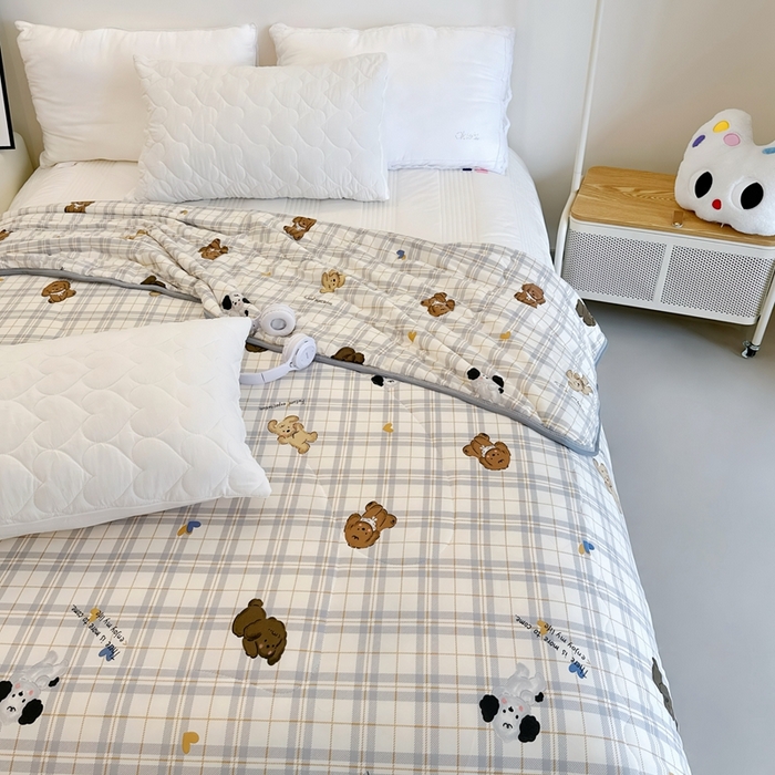 91家纺网 家纺一手货源 找家纺 兜米  2025夏季A类针织棉夏凉被小清新卡通双面针织棉空调被子被芯 格子狗