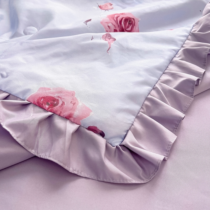 91家纺网 家纺一手货源 找家纺 找底底家纺 2025新款60S水洗天丝夏被夏凉被空调被床裙四件套 浪漫玫瑰