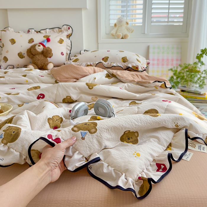 91家纺网 家纺一手货源 找家纺 慕尚 2025新款云感棉花边夏凉被空调被 熊耶