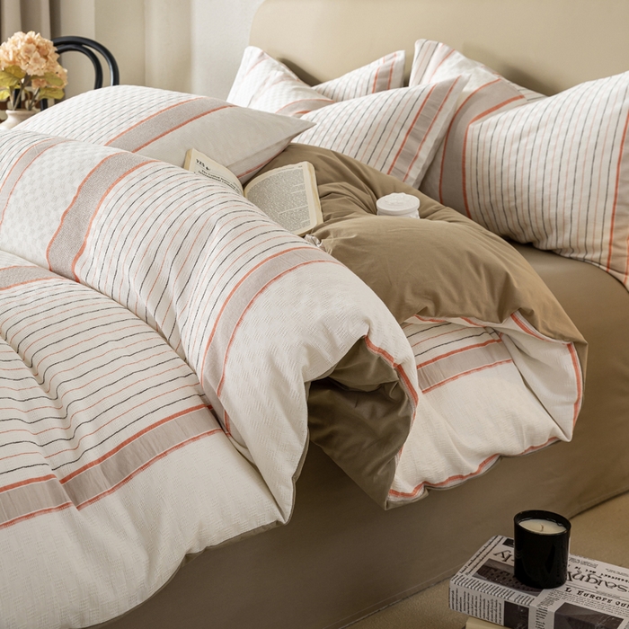 91家纺网 家纺一手货源 找家纺 九沐良品 2025新款全棉水洗棉提花四件套 简凝-卡其