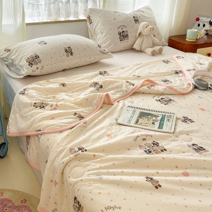 91家纺网 家纺一手货源 找家纺 葡萄家 2025新款A类母婴级大豆纤维牛奶丝针织棉夏凉被空调被-系列二 晚安熊