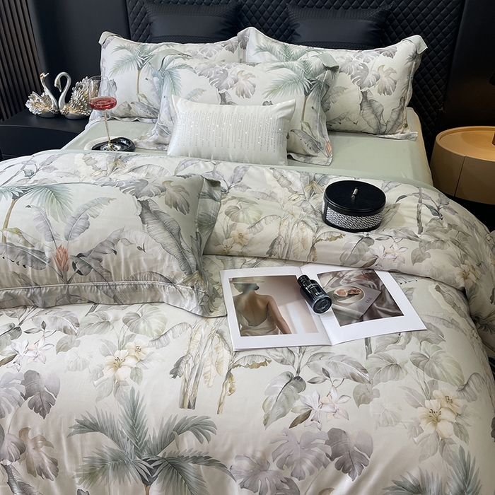 91家纺网 家纺一手货源 找家纺 莱豫2025新款50支莱赛尔天丝四件套 寻春色