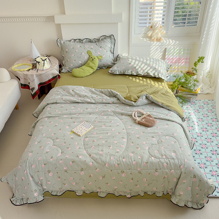 91家纺网 家纺一手货源 找家纺 慕尚 2025新款云感棉花边夏凉被空调被 丝带花