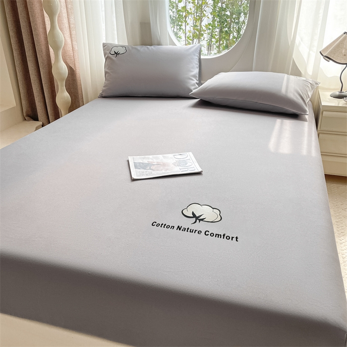 91家纺网 家纺一手货源 找家纺 布卢姆床垫 2025新款全棉烫画全棉老粗布床笠 棉朵-深灰