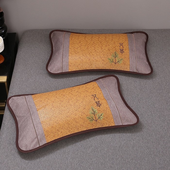 91家纺网 家纺一手货源 找家纺 纽乐家纺 2025新款夏凉凉感艾草花茶香冰藤枕芯茉莉花助睡眠枕头枕芯 艾草茶香冰藤枕-浅咖 35x55cm/只