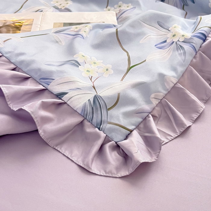 91家纺网 家纺一手货源 找家纺 找底底家纺 2025新款60S水洗天丝夏被夏凉被空调被床裙四件套 摇曳花香